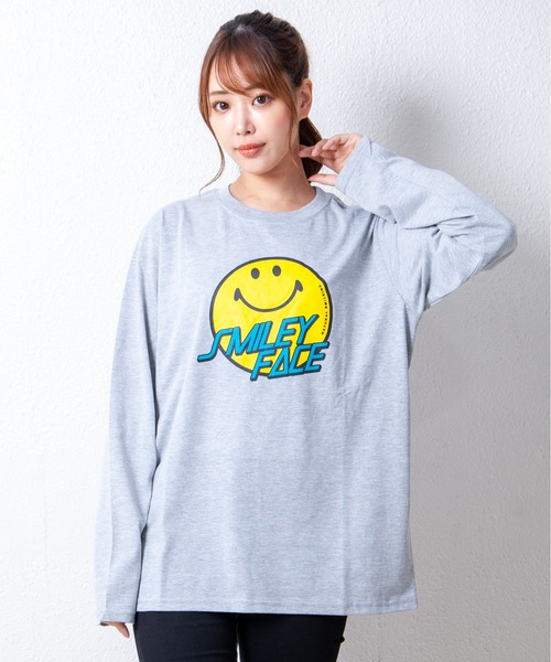 GGD（ジージーディー）の「スマイルロングTシャツ＆フェイクレイヤードTシャツ（Tシャツ/カットソー・レディース・ブラウン/ブラック系その他/ブラック/ブルー/ブルー系その他/グレー系その他/グレー/ホワイト・LL/L/M）」の5枚目の写真