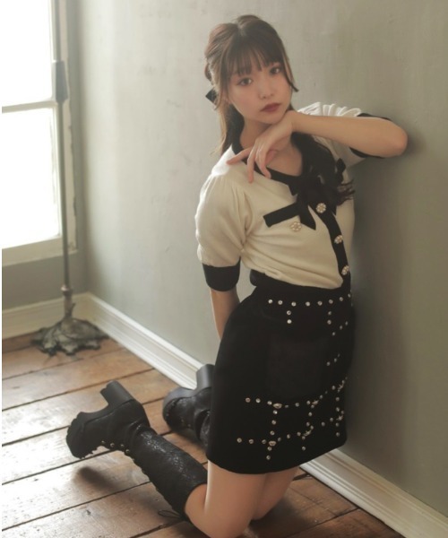 Swankiss（スワンキス）の「HB by color C/D TOPS（ニット/セーター・レディース・ホワイト/ピンク/ブラック・FREE）」の2枚目の写真