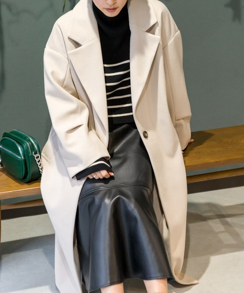 SpRay（スプレイ）の「エコウール袖タックチェスターコート（チェスターコート・レディース・ブラック/ブルー/グリーン/モカ/グレー/アイボリー・FREE）」の9枚目の写真