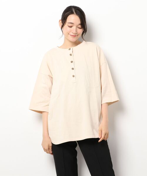 Lugnoncure（ルノンキュール）の「前後着ヘンリープルオーバー（Tシャツ/カットソー・レディース・ブラック/オフホワイト/カーキ/パープル・ﾌﾘ-）」の2枚目の写真