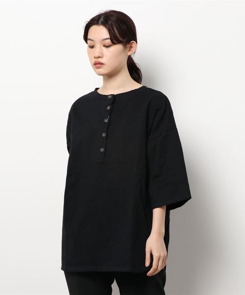 Lugnoncure（ルノンキュール）の「前後着ヘンリープルオーバー（Tシャツ/カットソー・レディース・ブラック/オフホワイト/カーキ/パープル・ﾌﾘ-）」の3枚目の写真