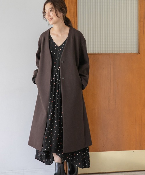 LEPSIM（レプシィム）の「ノーカラロングコート　950919（ノーカラーコート・レディース・ブラウン/ブラック/グリーン・FREE）」の3枚目の写真