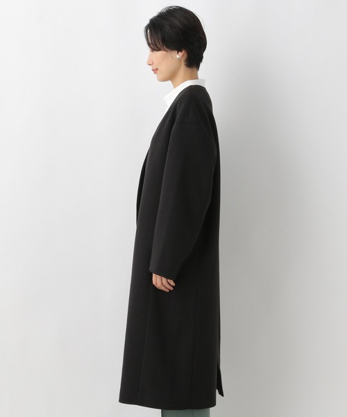 新品⭐ノーカラーコート⭐36(S)黒 SHIPS Colors ノーカラーコート コート Colors: ウール バックプリーツ