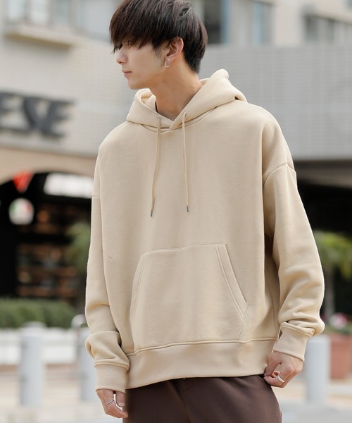 Beno（ビーノ）の「ソフトボリューム裏起毛 ワイドシルエット プルオーバーフーディー / パーカー（パーカー・メンズ・ブラック/ダークグリーン/ダークブラウン/ネイビー/オフホワイト/オリーブ/インディゴブルー/ダークグレー/サンドベージュ/オートミール/杢グレー/グレイッシュベージュ・M/L/XL/XXL/S）」の21枚目の写真