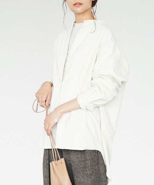 CRAFT STANDARD BOUTIQUE(クラフトスタンダードブティック)の「コールテンバンドカラーシャツ *◇(シャツ/ブラウス・レディース・アイボリー/モカ/カーキ・FREE)」の1枚目の写真