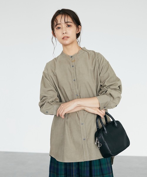 CRAFT STANDARD BOUTIQUE(クラフトスタンダードブティック)の「コールテンバンドカラーシャツ *◇(シャツ/ブラウス・レディース・アイボリー/モカ/カーキ・FREE)」の2枚目の写真