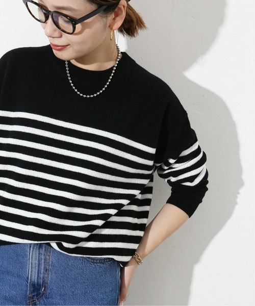 JOURNAL STANDARD（ジャーナルスタンダード）の「クルーネックボーダーニットプルオーバー◆（ニット/セーター・レディース・ブラック/ホワイト・FREE）」の5枚目の写真