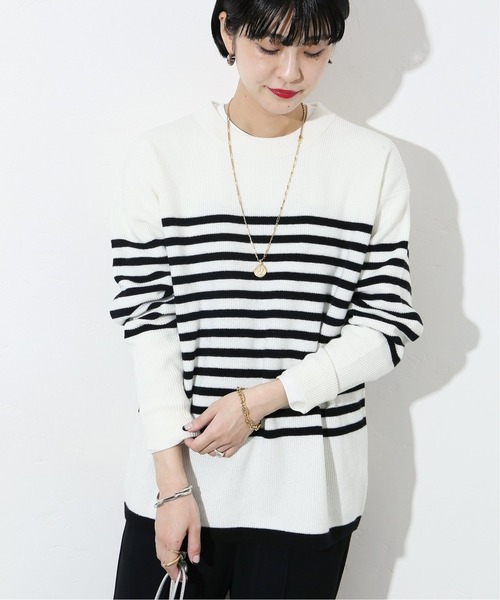 JOURNAL STANDARD（ジャーナルスタンダード）の「クルーネックボーダーニットプルオーバー◆（ニット/セーター・レディース・ブラック/ホワイト・FREE）」の8枚目の写真