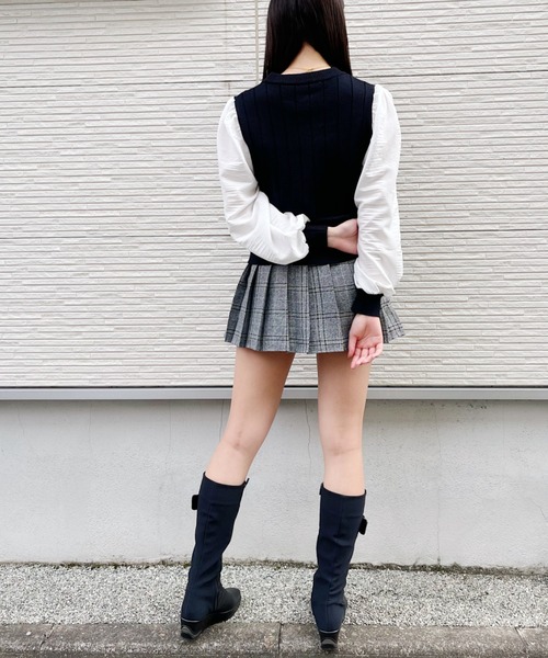 Loueme(ルエム)の「チェック柄プリーツスカパン(スカート・レディース・ブラック/ブラウン・FREE)」の9枚目の写真