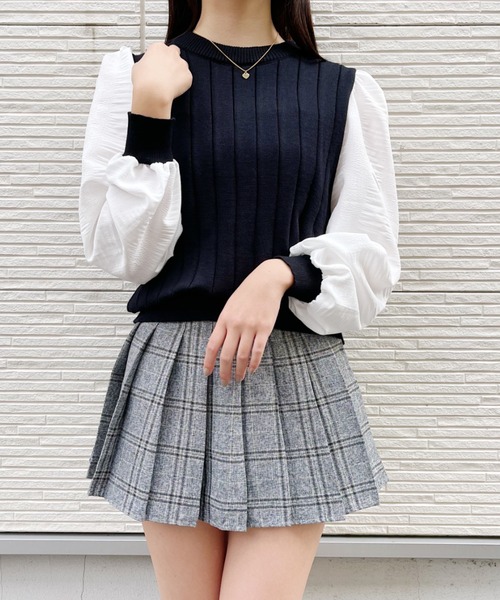 Loueme(ルエム)の「チェック柄プリーツスカパン(スカート・レディース・ブラック/ブラウン・FREE)」の3枚目の写真