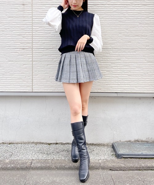Loueme(ルエム)の「チェック柄プリーツスカパン(スカート・レディース・ブラック/ブラウン・FREE)」の13枚目の写真