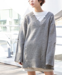 JEANASIS | 3GダメージチュニックVプルオーバー/258581(ニット/セーター)