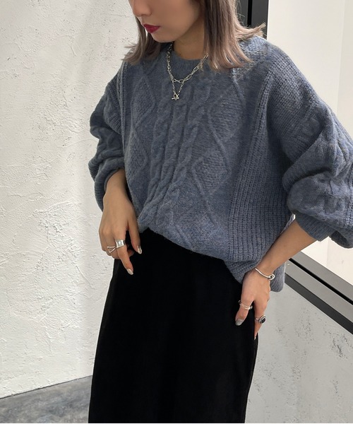 apres jour mignon(アプレジュールミニョン)の「ケーブル袖ボリュームニット【ZOZOTOWN限定アイテム】(ニット/セーター・レディース・その他/オレンジ/グリーン/ブルー・フリー/X-LARGE)」の3枚目の写真