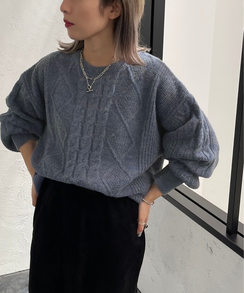 apres jour mignon(アプレジュールミニョン)の「ケーブル袖ボリュームニット【ZOZOTOWN限定アイテム】(ニット/セーター・レディース・その他/オレンジ/グリーン/ブルー・フリー/X-LARGE)」の12枚目の写真