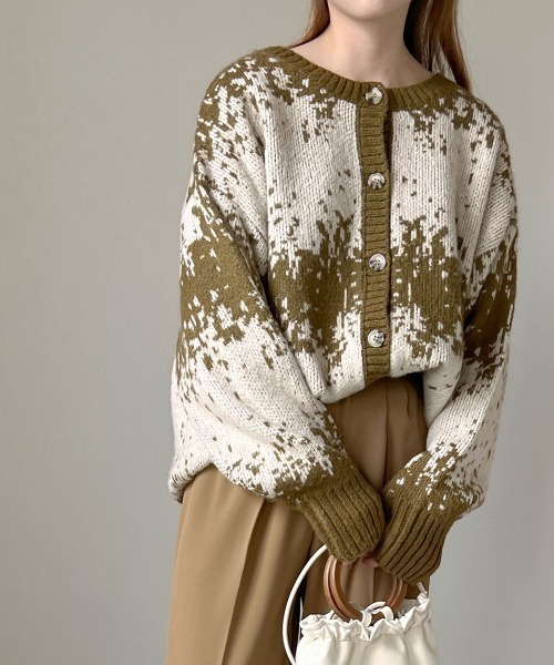 Bab（バブ）の「モヘアタッチジャガードニットカーディガン（カーディガン/ボレロ・レディース・ブラウン/アイボリー/オリーブ・FREE）」の4枚目の写真