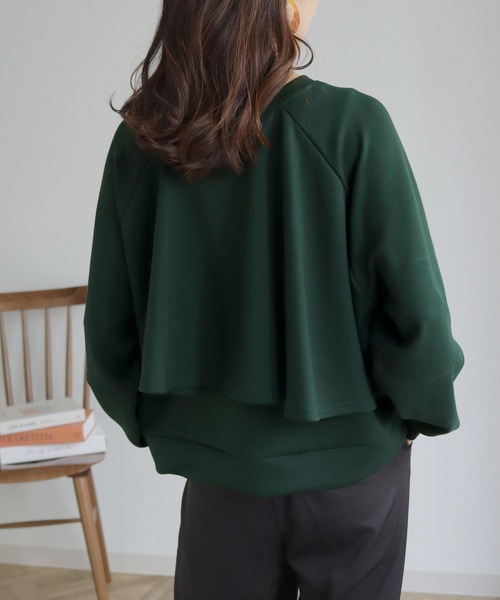 HER CLOSET(ハークローゼット)の「【shemoshelly】ライトダンボールバックフレアプルオーバー(Tシャツ/カットソー・レディース・ブラック/パープル/ブラウン/グリーン/グレイッシュベージュ・M)」の4枚目の写真