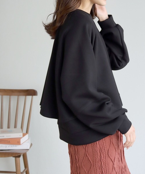 HER CLOSET(ハークローゼット)の「【shemoshelly】ライトダンボールバックフレアプルオーバー(Tシャツ/カットソー・レディース・ブラック/パープル/ブラウン/グリーン/グレイッシュベージュ・M)」の1枚目の写真