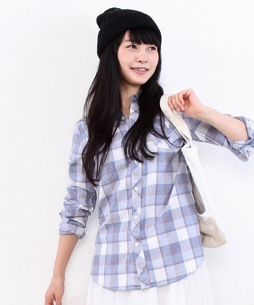 coen（コーエン）の「ライトヘリンボーンチェック柄シャツ（シャツ/ブラウス・レディース・ライトグレー/ライトブルー/イエロー/ライトピンク・MEDIUM/LARGE）」の3枚目の写真