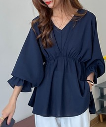 ドロップスリーブVネックフレアブラウス