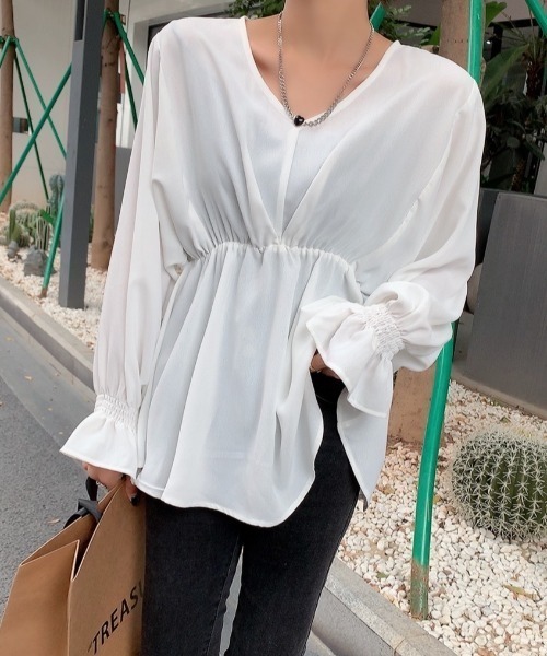 Diosfront（ディオスフロント）の「ドロップスリーブVネックフレアブラウス（シャツ/ブラウス・レディース・ホワイト/ブラック/グレー/ネイビー/ブラウン・FREE）」の22枚目の写真