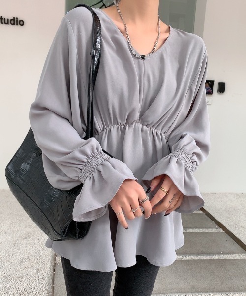 Diosfront（ディオスフロント）の「ドロップスリーブVネックフレアブラウス（シャツ/ブラウス・レディース・ホワイト/ブラック/グレー/ネイビー/ブラウン・FREE）」の19枚目の写真