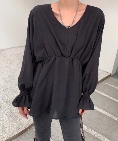 Diosfront（ディオスフロント）の「ドロップスリーブVネックフレアブラウス（シャツ/ブラウス・レディース・ホワイト/ブラック/グレー/ネイビー/ブラウン・FREE）」の20枚目の写真