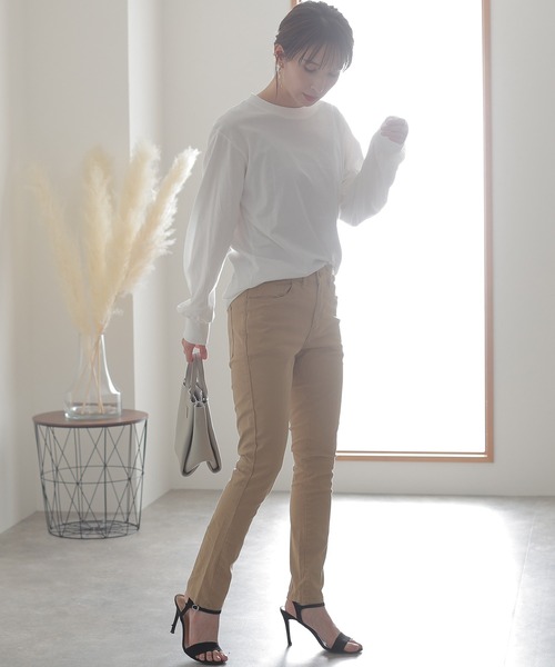 ElegChic(エレグシック)の「フロントジッパーツイルスキニーパンツ(チノパンツ・レディース・チャコールグレー/ブラック/ベージュ/カーキ/ライトベージュ/オフホワイト・3L/4L/L/XL/M)」の1枚目の写真