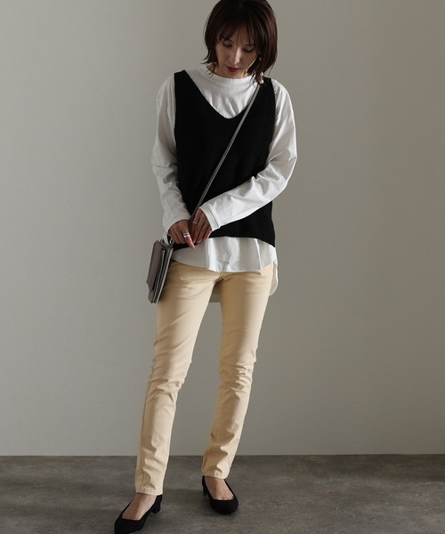 ElegChic(エレグシック)の「フロントジッパーツイルスキニーパンツ(チノパンツ・レディース・チャコールグレー/ブラック/ベージュ/カーキ/ライトベージュ/オフホワイト・3L/4L/L/XL/M)」の5枚目の写真