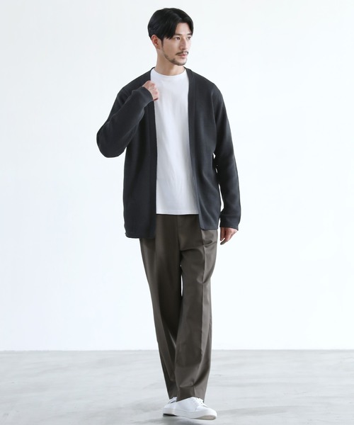 洗える】抗菌防臭ミラノリブ編みウォッシャブルボタンレスカーディガン