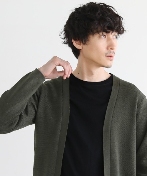 SPU(スプ)の「【洗える】抗菌防臭ミラノリブ編みウォッシャブルボタンレスカーディガン(カーディガン/ボレロ・メンズ・ブラック/ベージュ/ネイビー/サックスブルー/チャコール/オリーブ/モカ/グレー・S/M/L/XL)」の20枚目の写真