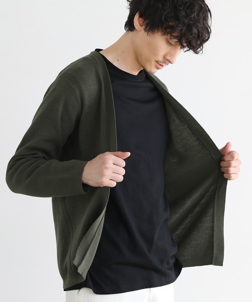 SPU(スプ)の「【洗える】抗菌防臭ミラノリブ編みウォッシャブルボタンレスカーディガン(カーディガン/ボレロ・メンズ・ブラック/ベージュ/ネイビー/サックスブルー/チャコール/オリーブ/モカ/グレー・S/M/L/XL)」の21枚目の写真