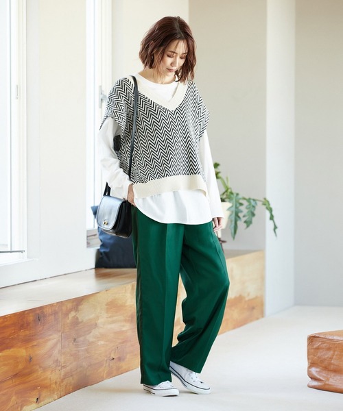 GLOBAL WORK（グローバルワーク）の「ドロストイージーストレートパンツ/261994（その他パンツ・レディース・ブラック/グリーン/その他・FREE）」の15枚目の写真