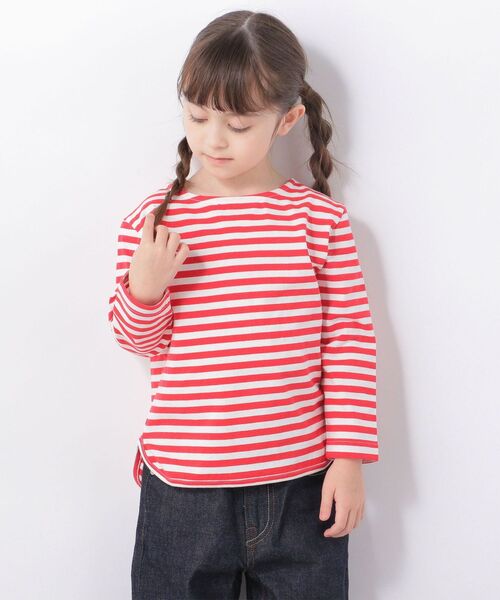 SHIPS any(シップス エニィ)の「SHIPS any: ラウンドヘム ボーダー 八分袖 Tシャツ<KIDS>◇(Tシャツ/カットソー・キッズ・ブラウン/ブルー/レッド・S(110-120)/M(125-135)/L(140-150))」の1枚目の写真