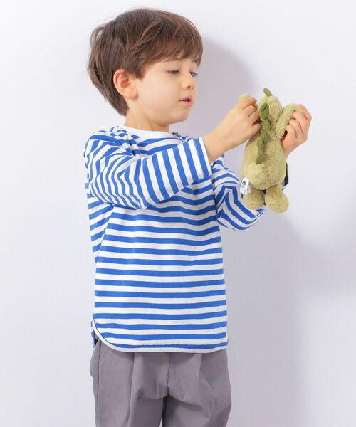 SHIPS any(シップス エニィ)の「SHIPS any: ラウンドヘム ボーダー 八分袖 Tシャツ<KIDS>◇(Tシャツ/カットソー・キッズ・ブラウン/ブルー/レッド・S(110-120)/M(125-135)/L(140-150))」の3枚目の写真