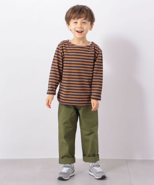 SHIPS any(シップス エニィ)の「SHIPS any: ラウンドヘム ボーダー 八分袖 Tシャツ<KIDS>◇(Tシャツ/カットソー・キッズ・ブラウン/ブルー/レッド・S(110-120)/M(125-135)/L(140-150))」の7枚目の写真