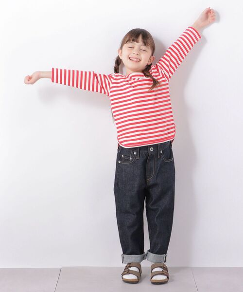 SHIPS any(シップス エニィ)の「SHIPS any: ラウンドヘム ボーダー 八分袖 Tシャツ<KIDS>◇(Tシャツ/カットソー・キッズ・ブラウン/ブルー/レッド・S(110-120)/M(125-135)/L(140-150))」の4枚目の写真