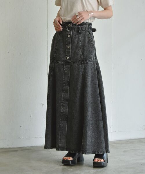 RETRO GIRL(レトロガール)の「ベルト付デニムフレアスカート(デニムスカート・レディース・ブラック/オフホワイト/ケミカルウォッシュ・FREE)」の20枚目の写真