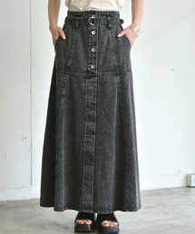 ベルト付デニムフレアスカート