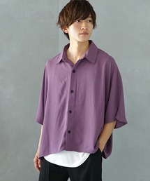 【MinoriTY】ルーズシルエットドルマンスリーブ半袖シャツ 5分袖シャツ レギュラーカラーシャツ メンズ 無地 秋服 夏服