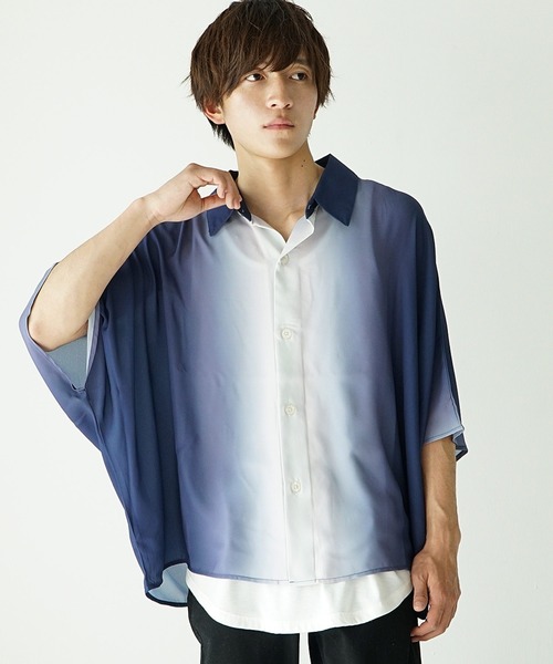 MinoriTY(マイノリティ)の「【MinoriTY】ルーズシルエットドルマンスリーブ半袖シャツ 5分袖シャツ レギュラーカラーシャツ メンズ 無地 秋服 夏服(シャツ/ブラウス・メンズ・グレー/パープル/ブラック/ブラウン/グリーン/ブルー・S/M/L)」の5枚目の写真