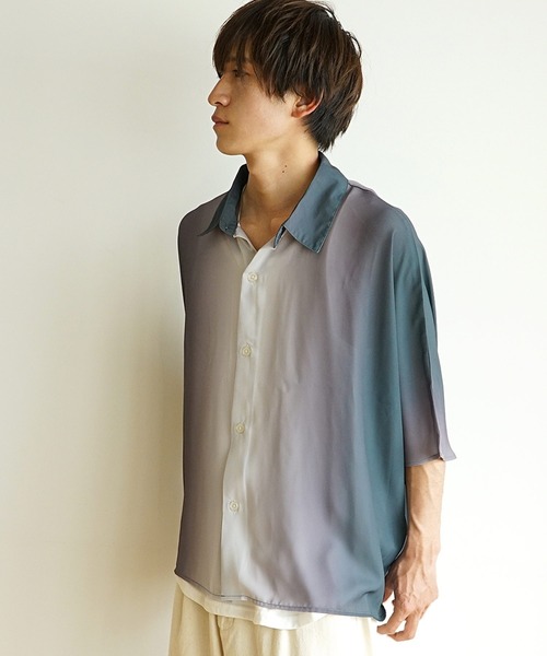 MinoriTY(マイノリティ)の「【MinoriTY】ルーズシルエットドルマンスリーブ半袖シャツ 5分袖シャツ レギュラーカラーシャツ メンズ 無地 秋服 夏服(シャツ/ブラウス・メンズ・グレー/パープル/ブラック/ブラウン/グリーン/ブルー・S/M/L)」の15枚目の写真