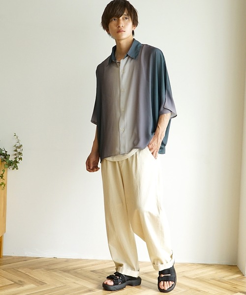 MinoriTY(マイノリティ)の「【MinoriTY】ルーズシルエットドルマンスリーブ半袖シャツ 5分袖シャツ レギュラーカラーシャツ メンズ 無地 秋服 夏服(シャツ/ブラウス・メンズ・グレー/パープル/ブラック/ブラウン/グリーン/ブルー・S/M/L)」の22枚目の写真