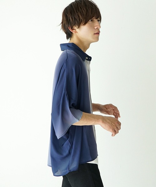 MinoriTY(マイノリティ)の「【MinoriTY】ルーズシルエットドルマンスリーブ半袖シャツ 5分袖シャツ レギュラーカラーシャツ メンズ 無地 秋服 夏服(シャツ/ブラウス・メンズ・グレー/パープル/ブラック/ブラウン/グリーン/ブルー・S/M/L)」の17枚目の写真