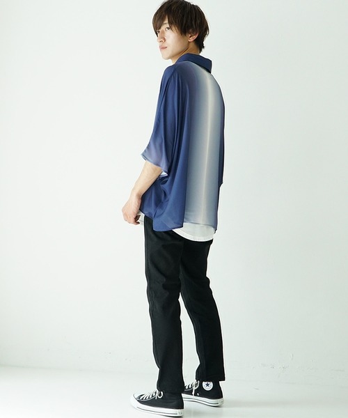 MinoriTY(マイノリティ)の「【MinoriTY】ルーズシルエットドルマンスリーブ半袖シャツ 5分袖シャツ レギュラーカラーシャツ メンズ 無地 秋服 夏服(シャツ/ブラウス・メンズ・グレー/パープル/ブラック/ブラウン/グリーン/ブルー・S/M/L)」の20枚目の写真