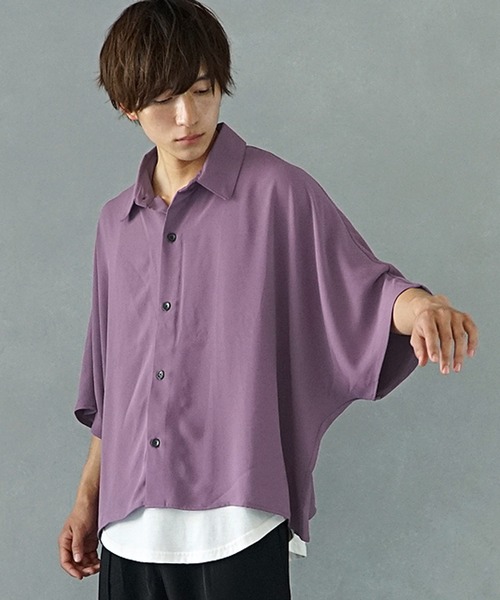MinoriTY(マイノリティ)の「【MinoriTY】ルーズシルエットドルマンスリーブ半袖シャツ 5分袖シャツ レギュラーカラーシャツ メンズ 無地 秋服 夏服(シャツ/ブラウス・メンズ・グレー/パープル/ブラック/ブラウン/グリーン/ブルー・S/M/L)」の10枚目の写真