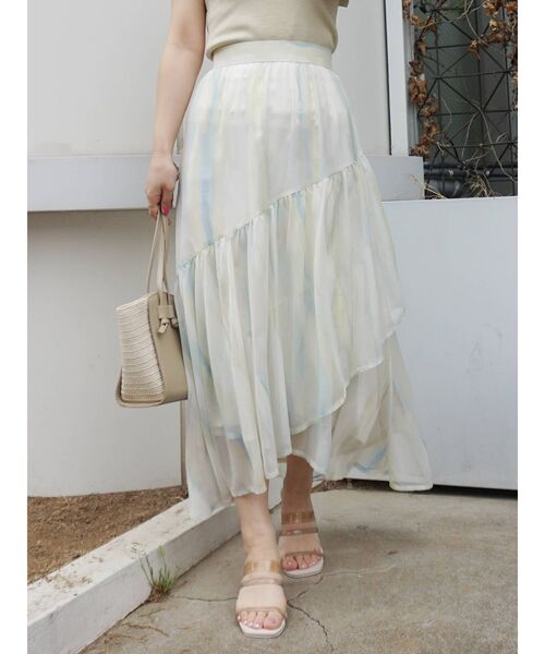 MERCURYDUO（マーキュリーデュオ）の「楊柳シフォンティアードグラデスカート（スカート・レディース・グリーン/ピンク・MEDIUM/SMALL）」の12枚目の写真