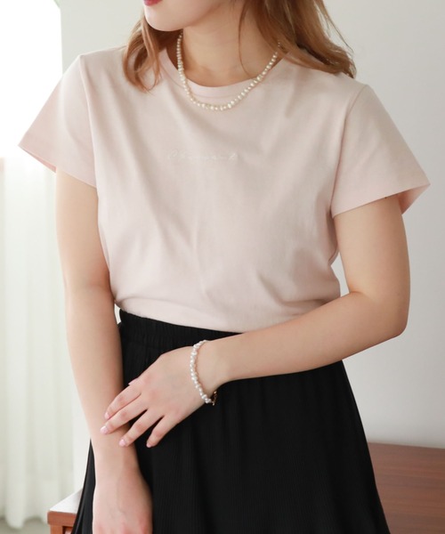 archives（アルシーヴ）の「刺繍チビＴｅｅ（Tシャツ/カットソー・レディース・ブラック/オフホワイト/ピンク/ミント/モカ・MEDIUM）」の5枚目の写真