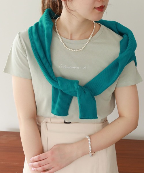 archives（アルシーヴ）の「刺繍チビＴｅｅ（Tシャツ/カットソー・レディース・ブラック/オフホワイト/ピンク/ミント/モカ・MEDIUM）」の4枚目の写真