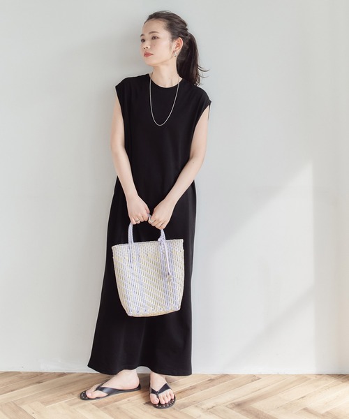 バックギャザー開きカットソーワンピース