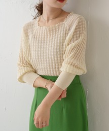 Kastane | シアージャガード7分袖ニット(ニット/セーター)